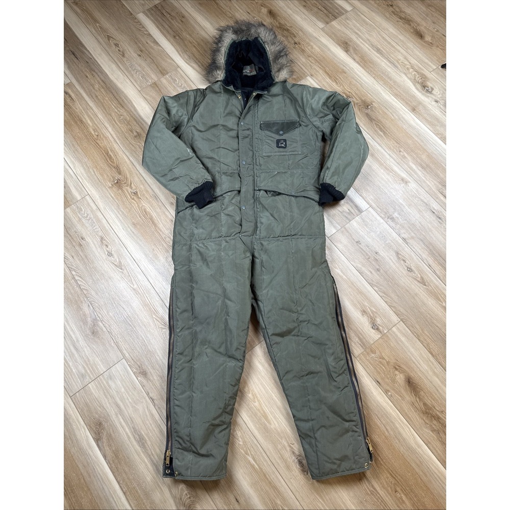 Vintage REFRIGIWEAR Large Hooded Insulated Zip‎ SnowSuit Army Green USA